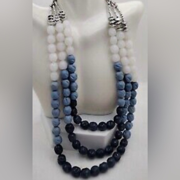 Charming Charlie Layered Necklace Beaded with Milky Quartz and Denim Toned Beads - Picture 2 of 6